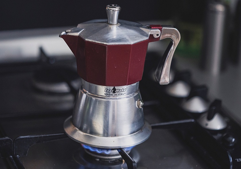 3-moka pot Moka pot on gas stove